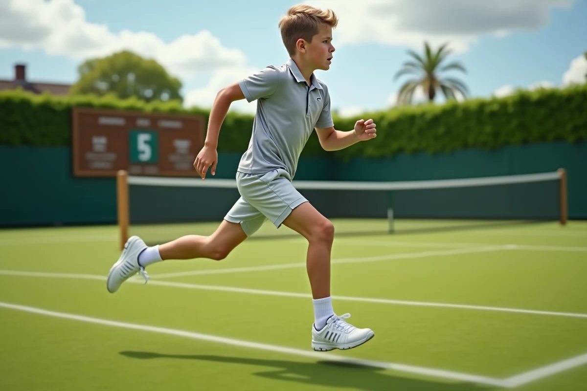 Ramasseur de balles en mouvement sur un court de tennis en gazon naturel lors d'un match en extérieur